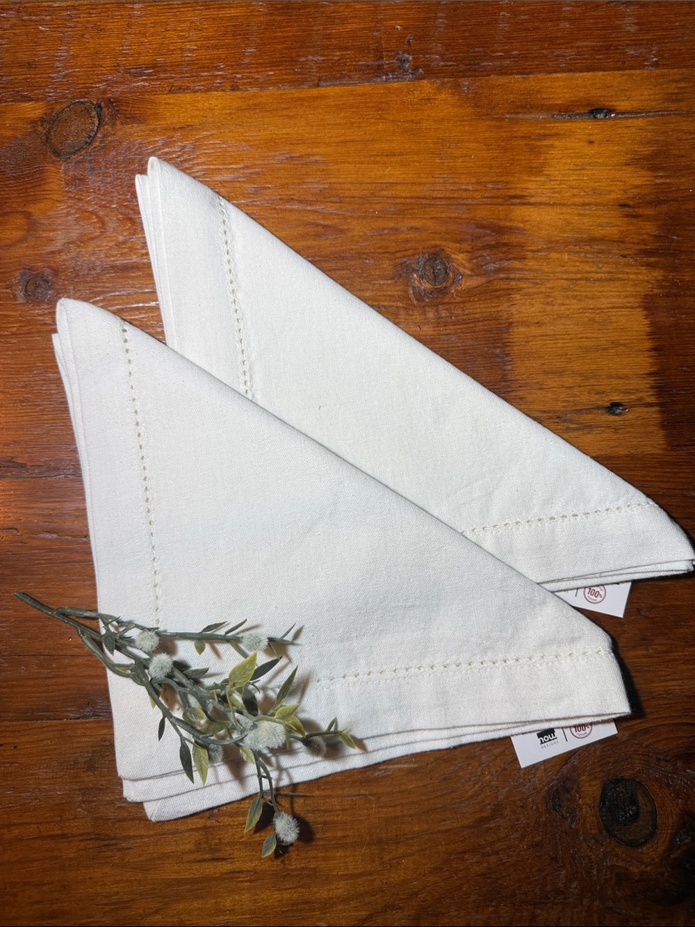 🌿NWT Classic Hemstitch Ivory Cotton Napkins - Set of 2